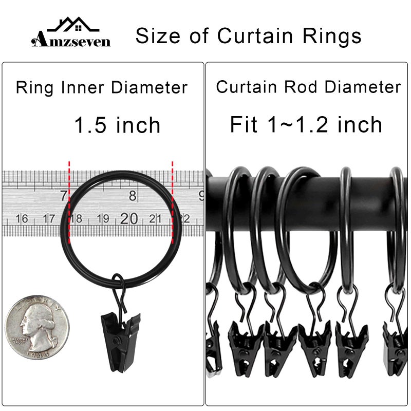 AMZSEVEN 40 Pack Metal Curtain Rings with Clips, Drapery Clips Hooks, Decorative Curtain Rod Clips 1.5 in Interior Diameter, Vintage Black - Image 3